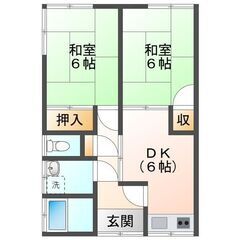 2DK ペット可、敷・礼無し、バス・トイレ別、エアコン有りのアパート！