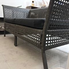 【無料】ラタン風 ３人掛けソファ（クッション付き）お譲りしますの画像