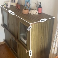レトロ調 木製収納棚 ガラス引き戸付き（7〜8年使用）の画像