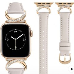 【新品】Apple Watch バンド レザー ラインストーン ピンクゴールド パールベージュの画像