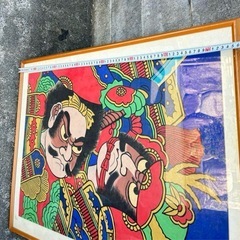 日本画 伝統的な武士の絵柄 木製フレーム付きの画像