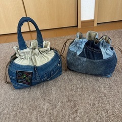 デニム巾着バッグ2点セットの画像