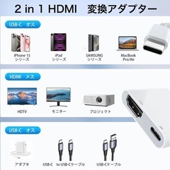 USB Type-C HDMI変換アダプタ 2in1 Type-C HDMI 変換器 4K@30Hz 映像出力 Digital AVアダプタ ミラーリング TV大画面 PS3/PS4/swith適用 PD急速充電 iPhone 16 15 Pro Pro Max iPad MacBook Galaxy対応の画像