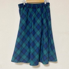 【ハニーズ】 チェック フレア 青　緑　スカート　ロングスカート　M 膝丈の画像