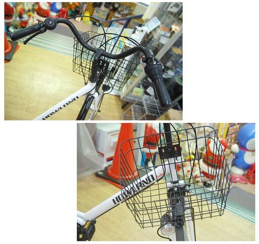 自転車 27インチ ママチャリ ホワイト/白×黒 6段変速 ノーパンクタイヤ