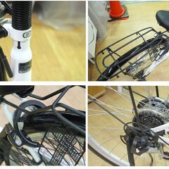 自転車 27インチ ママチャリ ホワイト/白×黒 6段変速 ノーパンクタイヤ ベル・前カゴ・後荷台・ライト付き 札幌市 清田区 平岡の画像