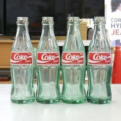 Coca-Cola 空き瓶 190mL×4本 Coke リターナブル瓶 赤ラベル 白波ライン インテリア コレクション オブジェ 1990年頃 札幌市 清田区 平岡の画像
