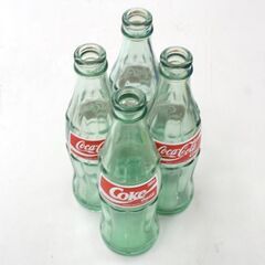 Coca-Cola 空き瓶 190mL×4本 Coke リターナブル瓶 赤ラベル 白波ライン インテリア コレクション オブジェ 1990年頃 札幌市 清田区 平岡の画像