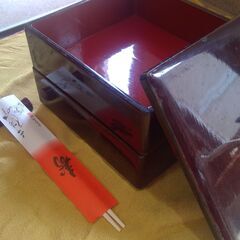 本漆塗　木製重箱　中朱塗りの画像