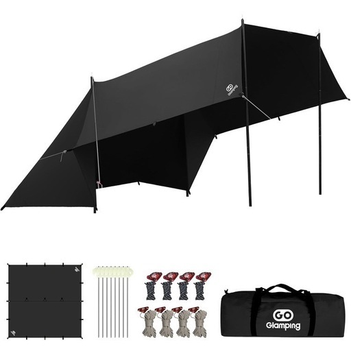 新品  GOGlamping HENGEN+スクエアタープ 正方形 レクタタープ TC ポリコットン  焚き火可 【19箇所ループ・特殊防水テープ付き】 500mm耐水圧 撥水加工 遮光/遮熱/難燃  4m×4m