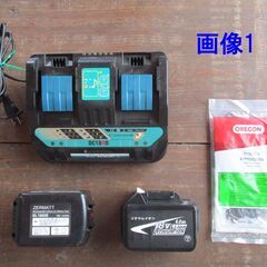 充電式チェーンソー　マキタ MUC353D　互換のバッテリー・充電器と新品替刃付きの画像