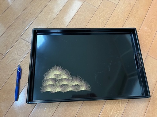 【2日間限定】輪島塗 黒塗り 長手盆 松模様蒔絵 木箱入り 高級漆器