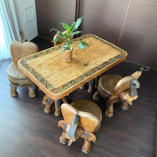 ゾウのアジアンダイニングテーブルセット