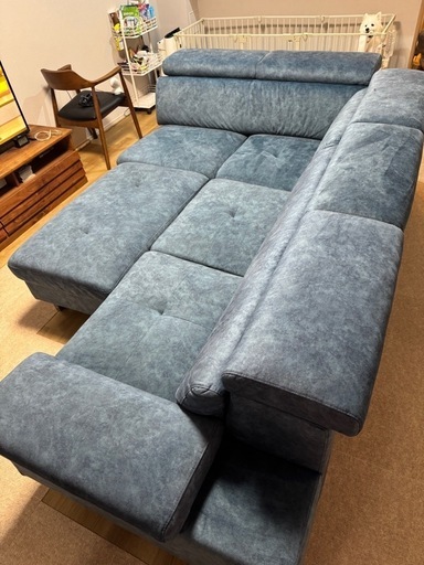 ⭐️定価17万【引き取り限定】ブルー 大型カウチソファ 