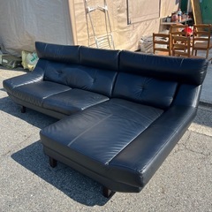 ソファ　L字ソファ　3人掛け　ソファー　レザー　家具　黒　ブラッ...