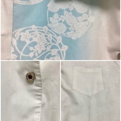 かりゆしシャツ 花柄 ホワイト/ブルー Ｍの画像