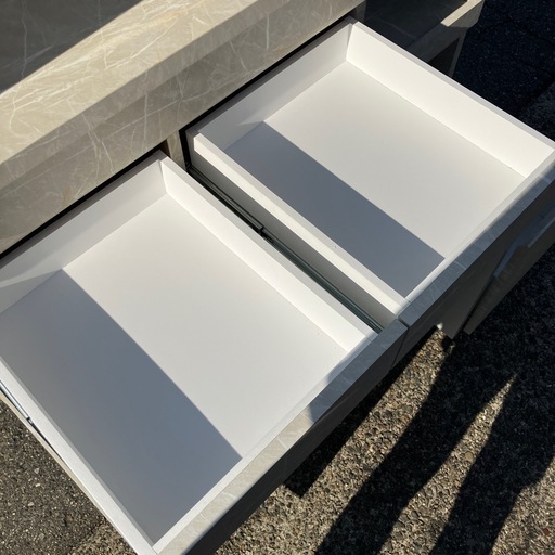 【美品/LOWYA】【新品約14万円】ロウヤ　大理石柄　ストーン調　国産食器棚 レンジ台 キッチン収納 ホワイト　白　オシャレ　おしゃ