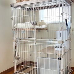 アイリスオーヤマ ウッディキャットケージ2段 PWCR-962V ライトナチュラル 猫の画像