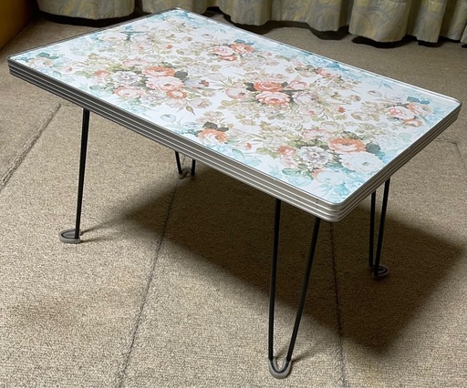 【美品送料込】高級 折り畳み座卓 昭和レトロ アンティーク 職人手作り 和製アンティーク 栓材の一枚板を使用したレトロな角型ちゃぶ台