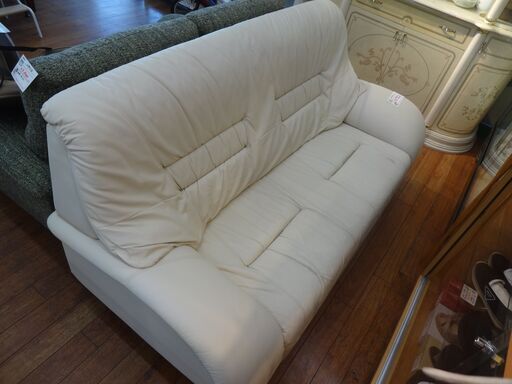 二人掛けワイドソファ　ホワイト　合皮【モノ市場東浦店】125