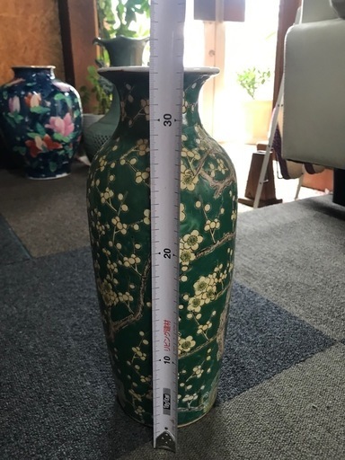 緑色 花模様 花瓶 約33cm