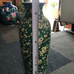 緑色 花模様 花瓶 約33cmの画像