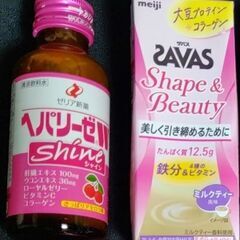 13点 SAVAS Shape＆Beauty ミルクティー風味+ヘパリーゼW シャイン/大豆プロテイン コラーゲン 鉄分 ビタミン ザバスの画像