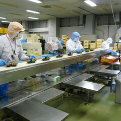 朝の短時間　学校給食の盛り付けライン作業の画像