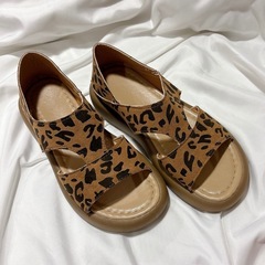 サンダル レディース 23 厚底 ヒョウ柄 豹柄 レオパード 体型カバー 美脚 脚長効果 脚やせ ヒール 歩きやすい 2wayの画像