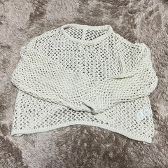 ニット セーター メッシュ透かし編みクルーネックニットプルオーバー レディースの画像