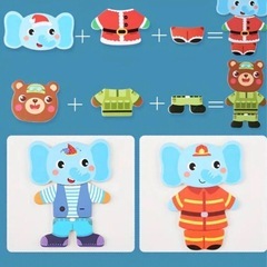 木製おもちゃ パズル 動物着せ替えパズルの画像