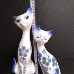 未使用 昭和レトロ シャム猫ペア ネコの置物 インテリア置物の画像