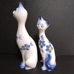 未使用 昭和レトロ シャム猫ペア ネコの置物 インテリア置物の画像