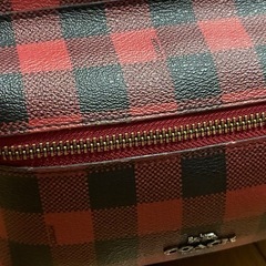 coach レザーリュック　赤　チェックの画像