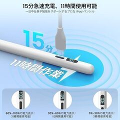 ipad ペンシル【LED電量表示・15分急速充電】タッチペン 極細iPadペン 傾き感知/磁気吸着/自動スリープ 2018年以降のiPad/Pro/Air/mini対応の画像