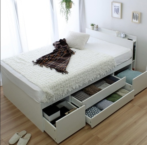 【セミダブル】大容量収納 チェストベッド OMNIA（ホワイト）＋マットレス付き