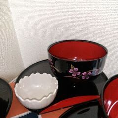 未使用　桂由美 　和食器　懐石セット5客　お椀　５色小鉢　箸おぼん付きの画像
