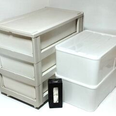 無料配達します🚚美品💖白系3個セット💖３段チェスト＆衣装ケース💖の画像