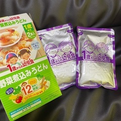 【未開封】グリコ 1歳から 幼児食 ミートスパゲティ 野菜煮込みうどんの画像