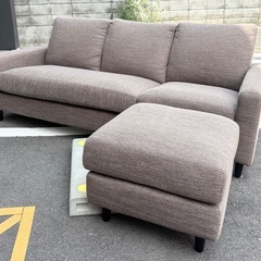 ニトリ 3人掛けソファ Nポケット  オットマン付き ブラウン の画像