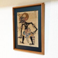 ハンドペイント布絵 ワヤン・クリ 影絵 インドネシア 美術品インテリア 伝統工芸バリ島 壁アート リビングルーム装飾「模写」 額付きの画像