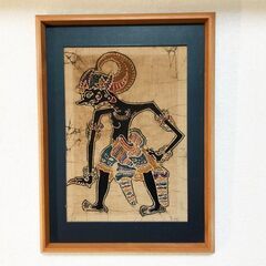 ハンドペイント布絵 ワヤン・クリ 影絵 インドネシア 美術品インテリア 伝統工芸バリ島 壁アート リビングルーム装飾「模写」 額付きの画像