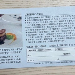 IL PINORO VIP OASIS チケット 1名様無料券の画像