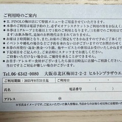 IL PINORO VIP OASIS チケット 1名様無料券の画像