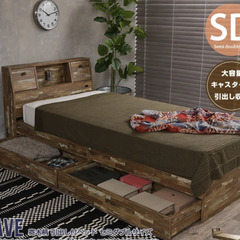 ベッド　セミダブル　引き出し　収納　無料　組み立て式　ウッド　ソファベッド　ソファ　家具　マットレスの画像