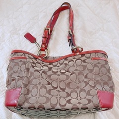 COACH コーチ トートバッグ シグネチャー柄 レッド の画像
