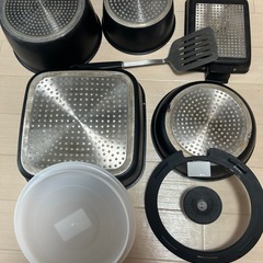 【ガスIH対応・まるごとセット】フライ返し付き！鍋・フライパン・蓋ノンスティックの画像