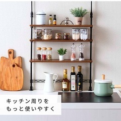 ドウシシャ 3段 突っ張り 調味料ラック スパイスラック 卓上ミニラック 黒 ブラック 幅55x奥行13x高さ75~110cm CM55TP-3BK 木製棚 棚位置変更可 棚耐荷重3kg 防錆加工 サビに強い 水回りOK キッチンラック シンク上 コンロ横の画像