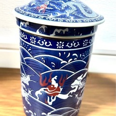【新品　未使用】茶こし付 マグカップ ギフト プレゼント 青龍 双竜　ティータイム 和柄 中華柄　陶器　陶磁器の画像