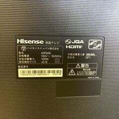 【愛品館 市原店】Hisense　2020年製　43インチ液晶テレビ　43F60E　【愛市IT009023-104】の画像